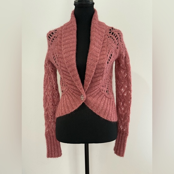 Ann Taylor Sweaters - Ann Taylor Loft XS Elegant Wool Blend Knit Pink Cardigan Jewel Accent 875